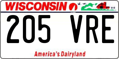 WI license plate 205VRE