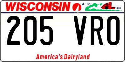 WI license plate 205VRO