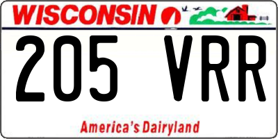 WI license plate 205VRR