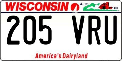WI license plate 205VRU
