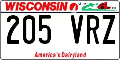 WI license plate 205VRZ