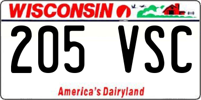 WI license plate 205VSC