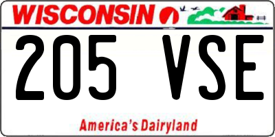 WI license plate 205VSE