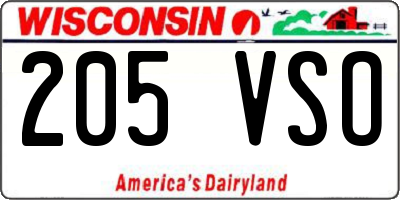 WI license plate 205VSO