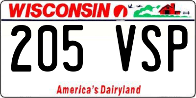 WI license plate 205VSP