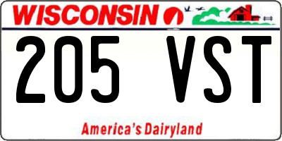 WI license plate 205VST