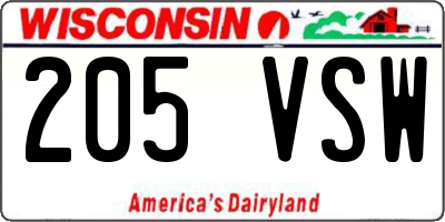 WI license plate 205VSW