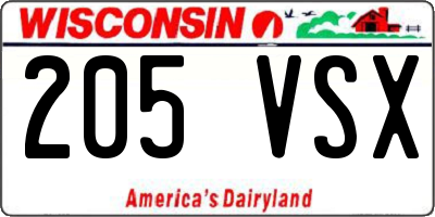 WI license plate 205VSX