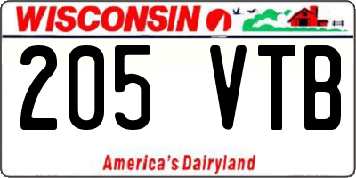 WI license plate 205VTB
