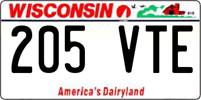 WI license plate 205VTE