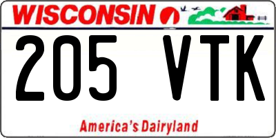 WI license plate 205VTK