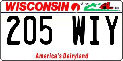 WI license plate 205WIY