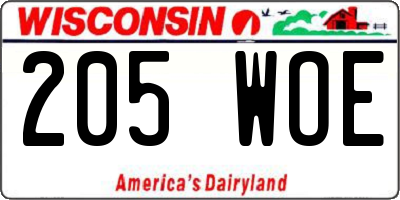 WI license plate 205WOE