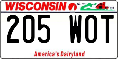 WI license plate 205WOT
