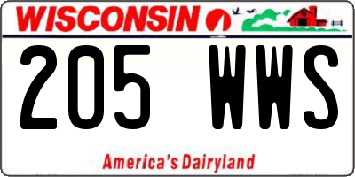 WI license plate 205WWS