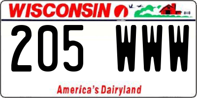 WI license plate 205WWW