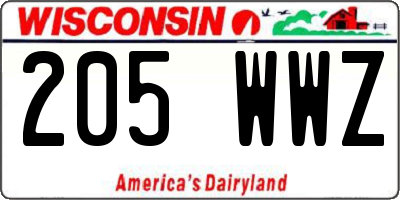 WI license plate 205WWZ
