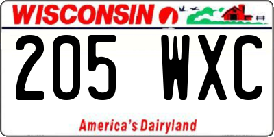 WI license plate 205WXC
