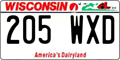 WI license plate 205WXD
