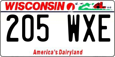WI license plate 205WXE