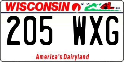 WI license plate 205WXG