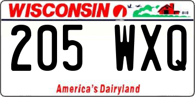 WI license plate 205WXQ