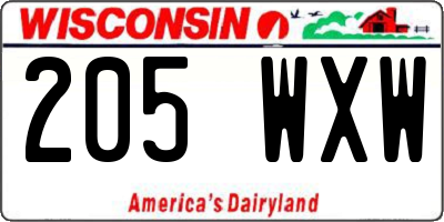 WI license plate 205WXW