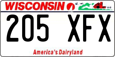 WI license plate 205XFX
