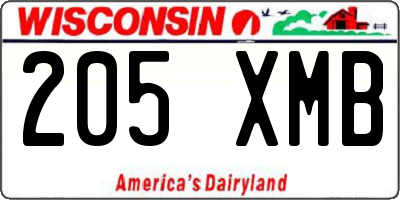 WI license plate 205XMB