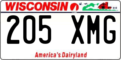 WI license plate 205XMG
