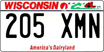 WI license plate 205XMN
