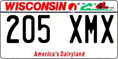 WI license plate 205XMX