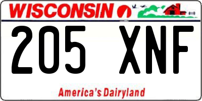 WI license plate 205XNF