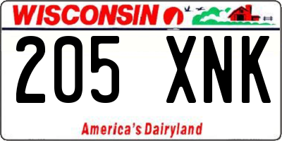 WI license plate 205XNK