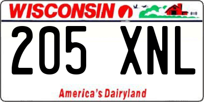 WI license plate 205XNL