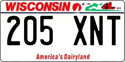 WI license plate 205XNT