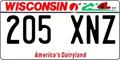 WI license plate 205XNZ