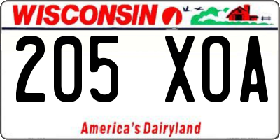 WI license plate 205XOA