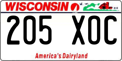 WI license plate 205XOC