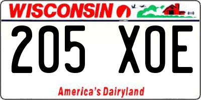 WI license plate 205XOE