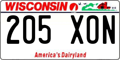 WI license plate 205XON