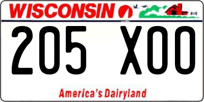 WI license plate 205XOO