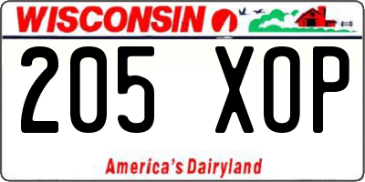 WI license plate 205XOP