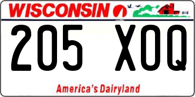 WI license plate 205XOQ