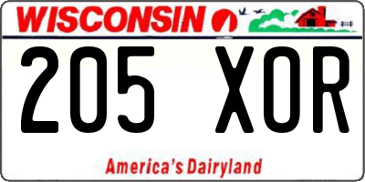 WI license plate 205XOR