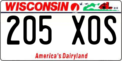 WI license plate 205XOS
