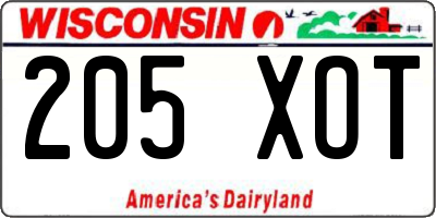 WI license plate 205XOT