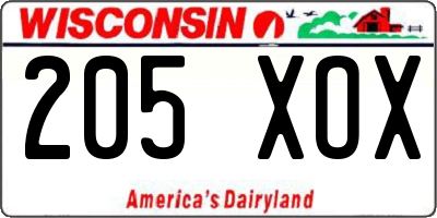 WI license plate 205XOX