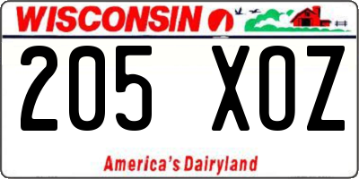 WI license plate 205XOZ