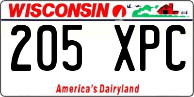 WI license plate 205XPC